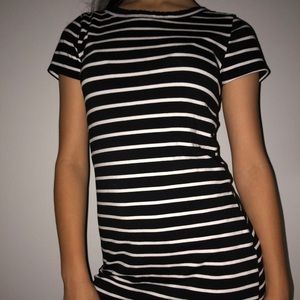 Black and white striped fitted dress